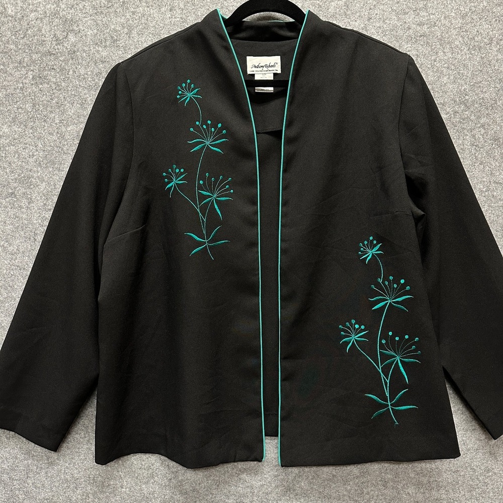 Anthony Richards Jacket‎ Womans Plus 24W Black Floral Embroidered Long Sleeve
